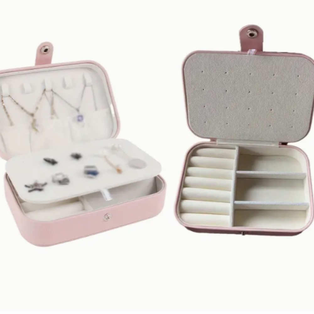 Pink Jewelry Box Double Layer PU Leather Small Organizer BRAND NEW 6" X 4" X 2" - Picture 3 of 10